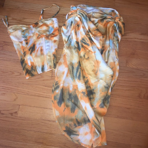PLT Orange Tie Dye Print set, corset top and skirt - Picture 5 of 7